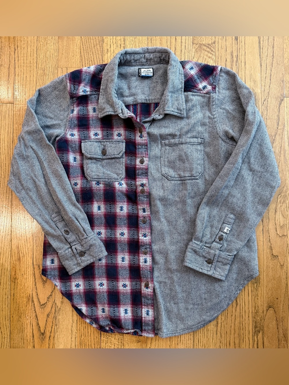 KAVU Women’s Medium Patchwork Plaid Herringbone Flannel Button Up Shirt